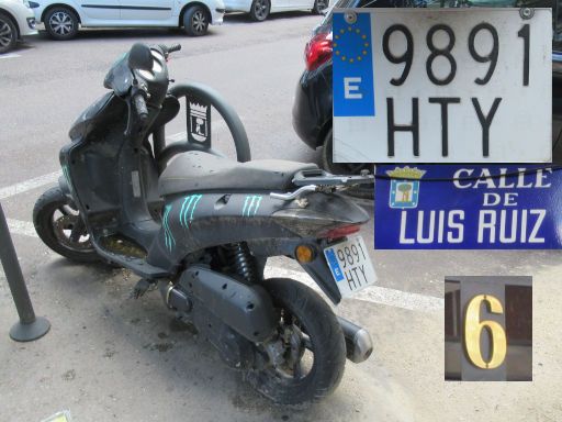 Vehículos abandonados, verlassene Fahrzeuge, Madrid, Spanien, Motorroller, Kennzeichen 9891 HTY, Erstzulassung Dezember 2013, Calle Luis Ruiz 6, 28017 Madrid im Mai 2026