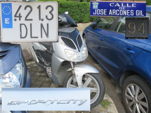Vehículos abandonados, verlassene Fahrzeuge, Madrid, Spanien, Motorroller, Kennzeichen 4213 DLN, Erstzulassung Januar 2005, Calle Jose Arcones Gil 94, 28017 Madrid im Mai 2026