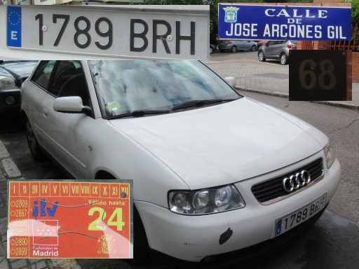 Vehículos abandonados, verlassene Fahrzeuge, Madrid, Spanien, Audi A3 1.8 T, Kennzeichen 1789 BRH, Erstzulassung Dezember 2001, Calle Jose Arcones Gil 68, 28017 Madrid im Mai 2026