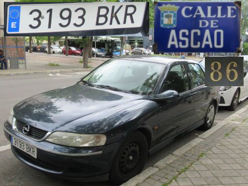 Vehículos abandonados, verlassene Fahrzeuge, Madrid, Spanien, Opel Vectra, Kennzeichen 3193 BKR, Erstzulassung Juni 2001, Calle Ascao 86, 28017 Madrid im Mai 2026