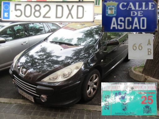 Vehículos abandonados, verlassene Fahrzeuge, Madrid, Spanien, Peugeot 307 CC, Kennzeichen 5082 DXD, Erstzulassung Januar 2005, Calle Ascao 66 A, 28017 Madrid im Mai 2026