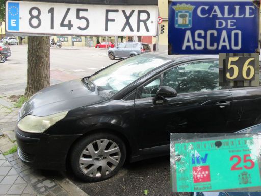 Vehículos abandonados, verlassene Fahrzeuge, Madrid, Spanien, Citroën C4, Kennzeichen 8145 FXR, Erstzulassung November 2007, Calle Ascao 56, 28017 Madrid im Mai 2026