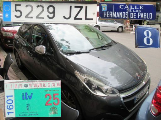 Vehículos abandonados, verlassene Fahrzeuge, Madrid, Spanien, Peugeot 208, Kennzeichen 5229 JZL, Erstzulassung Mai 2017, Calle Hermanos de Pablo 8, 28027 Madrid im Mai 2026