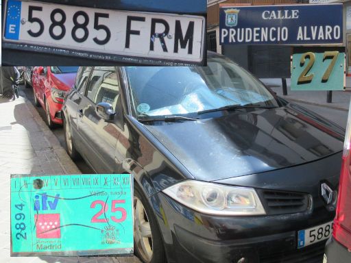 Vehículos abandonados, verlassene Fahrzeuge, Madrid, Spanien, Renault Megane, Kennzeichen 5885 FRM, Erstzulassung Juni 2007, Calle Prudencio Alvaro 27, 28027 Madrid im Mai 2026