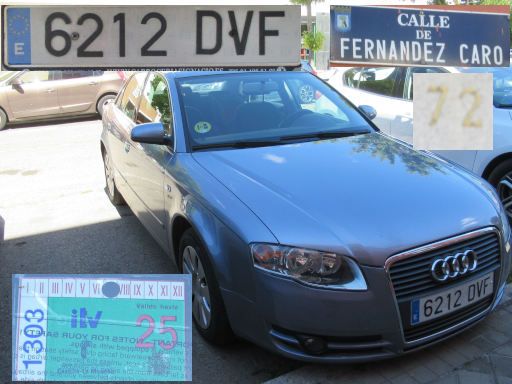 Vehículos abandonados, verlassene Fahrzeuge, Madrid, Spanien, Audi A4 2.0 TDI, Kennzeichen 6212 DVF, Erstzulassung Januar 2005, Calle Fernandez Caro 72, 28027 Madrid im Mai 2026