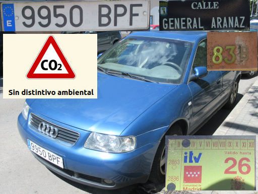 Vehículos abandonados, verlassene Fahrzeuge, Madrid, Spanien, Audi A3, Kennzeichen 9950 BPF, Erstzulassung November 2001, Calle General Aranaz 83 B, 28027 Madrid im Mai 2026