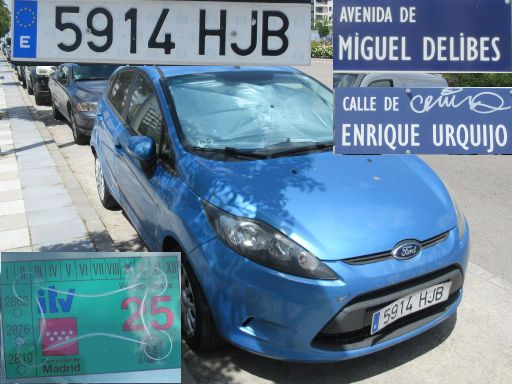 Vehículos abandonados, verlassene Fahrzeuge, Madrid, Spanien, Ford Fiesta, Kennzeichen 5914 HJB, Erstzulassung Februar 2012, Avenida de Miguel Delibes / Calle Enrique Urquijo, 28052 Madrid im Mai 2026