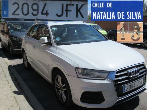 Vehículos abandonados, verlassene Fahrzeuge, Madrid, Spanien, Audi Q3 TDI quattro, Kennzeichen 2094 JFK, Erstzulassung Mai 2015, Calle Natalia de Silva 13, 28027 Madrid im Mai 2026