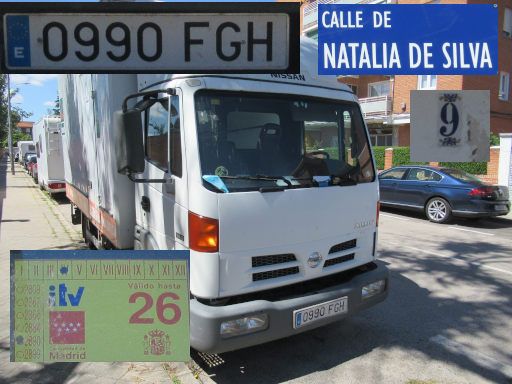 Vehículos abandonados, verlassene Fahrzeuge, Madrid, Spanien, LKW Nissan Atleon, Kennzeichen 0990 FGH, Erstzulassung Oktober 2006, Calle Natalia de Silva 9, 28027 Madrid im Mai 2026