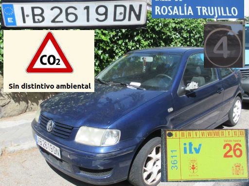 Vehículos abandonados, verlassene Fahrzeuge, Madrid, Spanien, Volkswagen Polo, Kennzeichen IB 2619 DN, Erstzulassung unbekannt, Calle Rosalia Trujillo 4, 28027 Madrid im Mai 2026