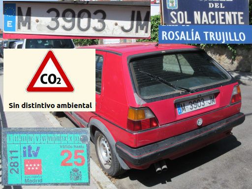 Vehículos abandonados, verlassene Fahrzeuge, Madrid, Spanien, Volkswagen Golf, Kennzeichen M 3903 JM, Erstzulassung Januar 1989, Calle Sol Naciente / Calle Rosalia Trujillo, 28027 Madrid im Mai 2026