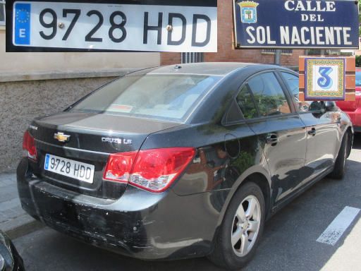 Vehículos abandonados, verlassene Fahrzeuge, Madrid, Spanien, Chevrolet Cruze LS, Kennzeichen 9728 HDD, Erstzulassung Mai 2011, Calle Sol Naciente 3, 28027 Madrid im Mai 2026