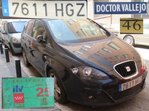 Vehículos abandonados, verlassene Fahrzeuge, Madrid, Spanien, Seat Altea XL, Kennzeichen 7611 HGZ, Erstzulassung November 2011, Calle Doctor Vallejo 46, 28027 Madrid im Mai 2026