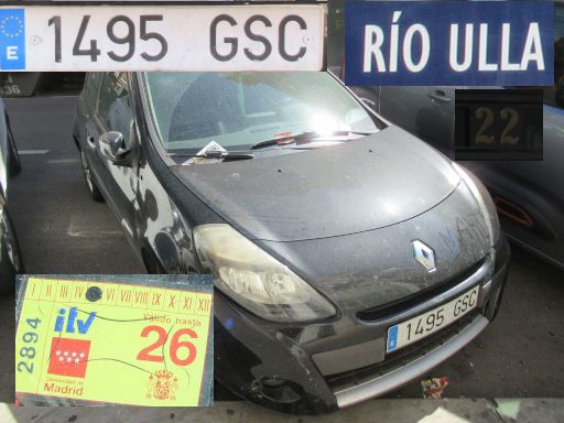 Vehículos abandonados, verlassene Fahrzeuge, Madrid, Spanien, Renault Clio, Kennzeichen 1495 GSC, Erstzulassung Dezember 2009, Calle Rio Ulla 22, 28017 Madrid im Mai 2026