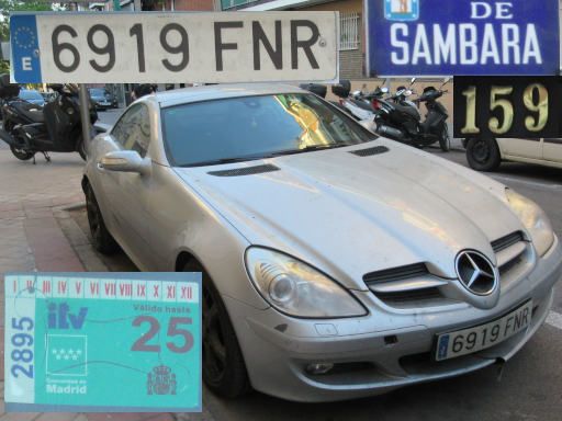 Vehículos abandonados, verlassene Fahrzeuge, Madrid, Spanien, Mercedes-Benz SLK, Kennzeichen 6919 FNR, Erstzulassung April 2007, Calle Sambara 159, 28027 Madrid im Mai 2026