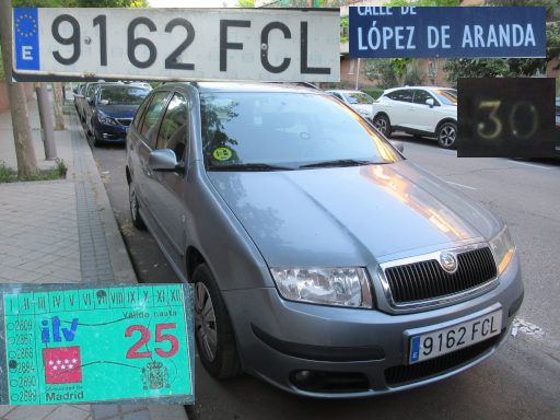 Vehículos abandonados, verlassene Fahrzeuge, Madrid, Spanien, Skoda Fabia TDI, Kennzeichen 9162 FCL, Erstzulassung Juli 2006, Calle Lopez de Aranda 30, 28027 Madrid im Mai 2026