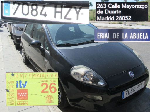 Vehículos abandonados, verlassene Fahrzeuge, Madrid, Spanien, Fiat Punto, Kennzeichen 7084 HZY, Erstzulassung Oktober 2014, Calle Mayorazgo de Duarte 263, 28052 Madrid im Mai 2026