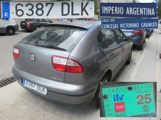 Vehículos abandonados, verlassene Fahrzeuge, Madrid, Spanien, Seat Leon, Kennzeichen 6387 DLK, Erstzulassung Januar 2005, Calle Imperio Argentina 26, 28052 Madrid im Mai 2026