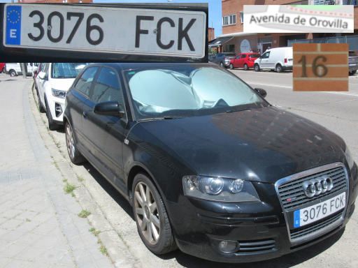 Vehículos abandonados, verlassene Fahrzeuge, Madrid, Spanien, Audi A3 2.0 TDI, Kennzeichen 3076 FCK, Erstzulassung Juli 2006, Avenida de Orovilla 16, 28041 Madrid im Mai 2026