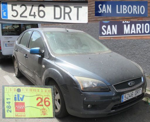 Vehículos abandonados, verlassene Fahrzeuge, Madrid, Spanien, Ford Focus TDCi, Kennzeichen 5246 DRT, Erstzulassung Januar 2005, Calle Liborio / Calle San Mario, 28041 Madrid im Mai 2026