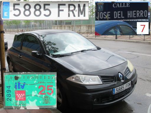 Vehículos abandonados, verlassene Fahrzeuge, Madrid, Spanien, Renault Megane, Kennzeichen 5885 FRM, Erstzulassung Juni 2007, Calle Jose del Hierro 7, 28027 Madrid im Mai 2026