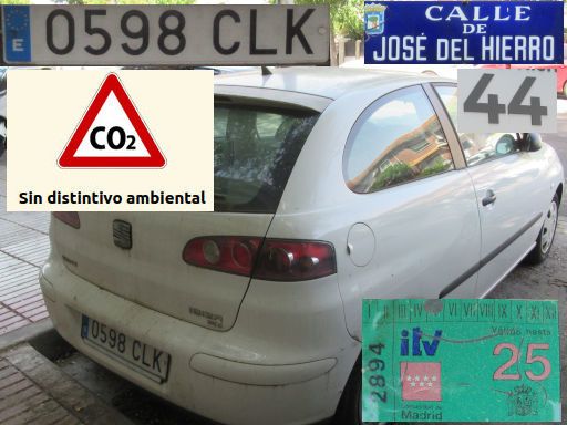 Vehículos abandonados, verlassene Fahrzeuge, Madrid, Spanien, Seat Ibiza SDI, Kennzeichen 0598 CLK, Erstzulassung August 2003, Calle Jose del Hierro 44, 28027 Madrid im Mai 2026