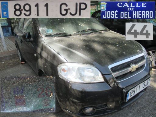 Vehículos abandonados, verlassene Fahrzeuge, Madrid, Spanien, Chevrolet Aveo LT, Kennzeichen 8911 GJP, Erstzulassung November 2008, Calle Jose del Hierro 44, 28027 Madrid im Mai 2026