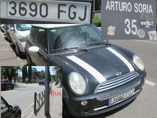 Vehículos abandonados, verlassene Fahrzeuge, Madrid, Spanien, Mini Cooper, Kennzeichen 3690 FGJ, Erstzulassung Oktober 2006, Arturio Soria 35, 28027 Madrid im Mai 2026