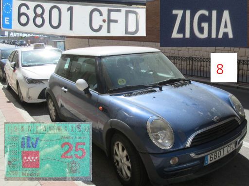 Vehículos abandonados, verlassene Fahrzeuge, Madrid, Spanien, Mini One, Kennzeichen 6801 CFD, Erstzulassung Februar 2003, Calle Zigia 8, 28027 Madrid im Mai 2026