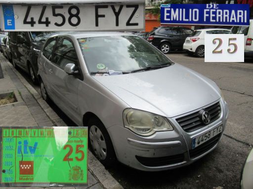 Vehículos abandonados, verlassene Fahrzeuge, Madrid, Spanien, Volkswagen Polo, Kennzeichen 4458 FYZ, Erstzulassung Januar 2008, Calle Emilio Ferrari 25, 28017 Madrid im Mai 2026