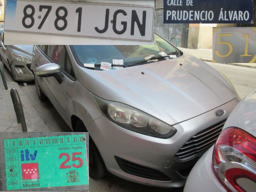 Vehículos abandonados, verlassene Fahrzeuge, Madrid, Spanien, Ford Fiesta, Kennzeichen 8781 JGN, Erstzulassung Juli 2015, Calle Prudencio Alvaro 51, 28027 Madrid im Mai 2026