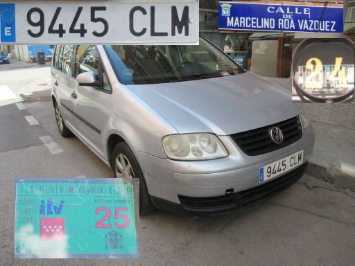 Vehículos abandonados, verlassene Fahrzeuge, Madrid, Spanien, Volkswagen Touran, Kennzeichen 9445 CLM, Erstzulassung August 2003, Calle Marcelino Roa Vazquez 24, 28017 Madrid im Mai 2026