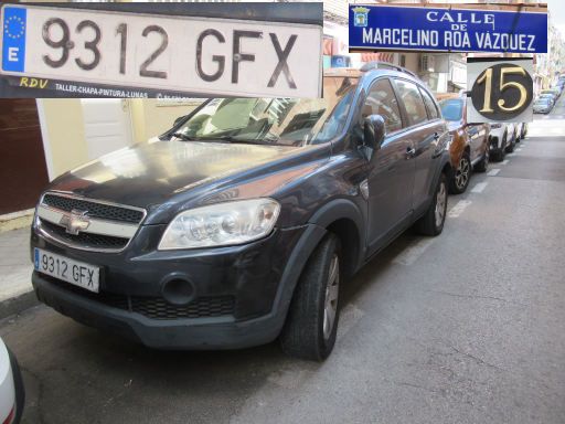 Vehículos abandonados, verlassene Fahrzeuge, Madrid, Spanien, Chevrolet SUV, Kennzeichen 9312 GFX, Erstzulassung Juni 2008, Calle Marcelino Roa Vazquez 15, 28017 Madrid im Mai 2026