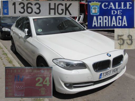 Vehículos abandonados, verlassene Fahrzeuge, Madrid, Spanien, BMW 5er Serie, Kennzeichen 1363 HGK, Erstzulassung September 2011, Calle Arriaga 53, 28017 Madrid im Mai 2026