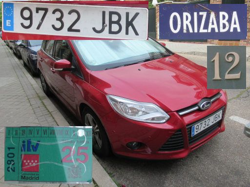 Vehículos abandonados, verlassene Fahrzeuge, Madrid, Spanien, Ford Focus, Kennzeichen 9732 JBK, Erstzulassung November 2014, Calle Orizaba 12, 28027 Madrid im Mai 2026