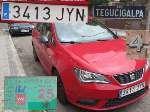 Vehículos abandonados, verlassene Fahrzeuge, Madrid, Spanien, Seat Ibiza TSI, Kennzeichen 3413 JYN, Erstzulassung April 2017, Calle Tegucigalpa 4, 28027 Madrid im Mai 2026