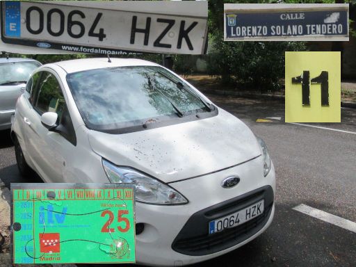 Vehículos abandonados, verlassene Fahrzeuge, Madrid, Spanien, Ford Ka, Kennzeichen 0064 HZK, Erstzulassung September 2014, Calle Lorenzo Solano Tendero 11, 28043 Madrid im Mai 2026