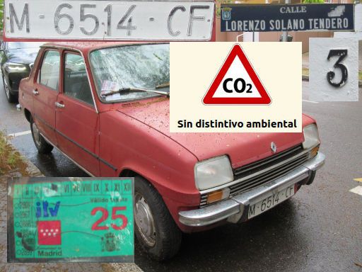 Vehículos abandonados, verlassene Fahrzeuge, Madrid, Spanien, Renault 7 TL, Kennzeichen M 6514 CF, Erstzulassung September 1977, Calle Lorenzo Solano Tendero 3, 28043 Madrid im Mai 2026