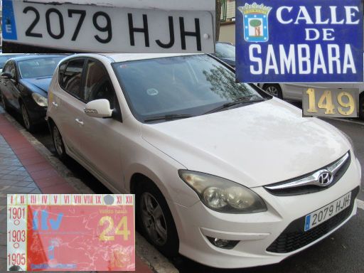 Veh&iacute;culos abandonados, verlassene Fahrzeuge, Madrid, Spanien, Hyundai i30, Kennzeichen 2079 HJH, Erstzulassung M&auml;rz 2012, Calle Sambara 149, 28027 Madrid im November 2025