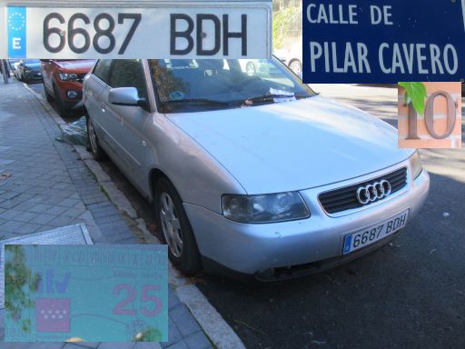 Veh&iacute;culos abandonados, verlassene Fahrzeuge, Madrid, Spanien, Audi A3 1.6, Kennzeichen 6687 BDH, Erstzulassung Dezember 2000, Calle Pilar Cavero 10, 28027 Madrid im November 2025