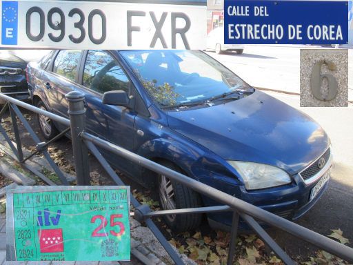 Veh&iacute;culos abandonados, verlassene Fahrzeuge, Madrid, Spanien, Ford Focus TDCi, Kennzeichen 0930 FXR, Erstzulassung November 2007, Calle Estrecho de Corea 6, 28027 Madrid im November 2025