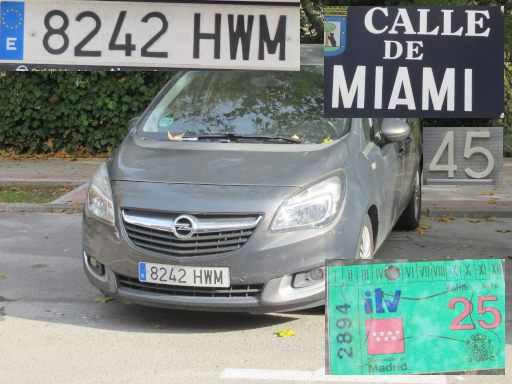 Veh&iacute;culos abandonados, verlassene Fahrzeuge, Madrid, Spanien, Opel Meriva CDTI, Kennzeichen 8242 HWM, Erstzulassung Mai 2014, Calle Miami 45, 28027 Madrid im November 2025