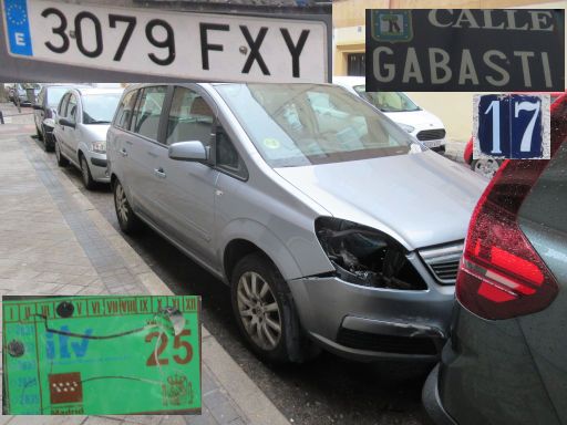 Veh&iacute;culos abandonados, verlassene Fahrzeuge, Madrid, Spanien, Opel Zafira 1.9 CDTI, Kennzeichen 3079 FXY, Erstzulassung November 2007, Calle Gabasti 17, 28027 Madrid im November 2025