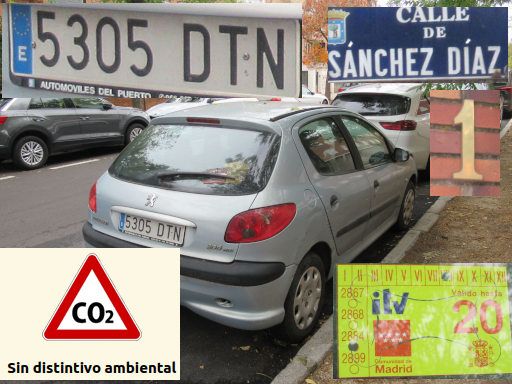 Vehículos abandonados, verlassene Fahrzeuge, Madrid, Spanien, Peugeot 206 HDi, Kennzeichen 5305 DTN, Erstzulassung Januar 2005, Calle Sánchez Díaz 1, 28027 Madrid im Oktober 2025