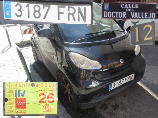 Veh&iacute;culos abandonados, verlassene Fahrzeuge, Madrid, Spanien, Smart fortwo, Kennzeichen 3187 FRN, Erstzulassung Juni 2007, Calle Doctor Vallejo 12, 28027 Madrid im Oktober 2026
