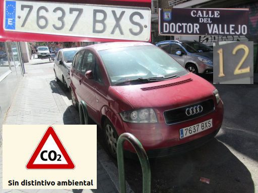Veh&iacute;culos abandonados, verlassene Fahrzeuge, Madrid, Spanien, Audi A2, Kennzeichen 7637 BXS, Erstzulassung Juli 2002, Calle Doctor Vallejo 12, 28027 Madrid im Oktober 2026