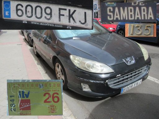 Veh&iacute;culos abandonados, verlassene Fahrzeuge, Madrid, Spanien, Peugeot 407, Kennzeichen 6009 FKJ, Erstzulassung Januar 2007, Calle Sambara 135, 28027 Madrid im September 2026