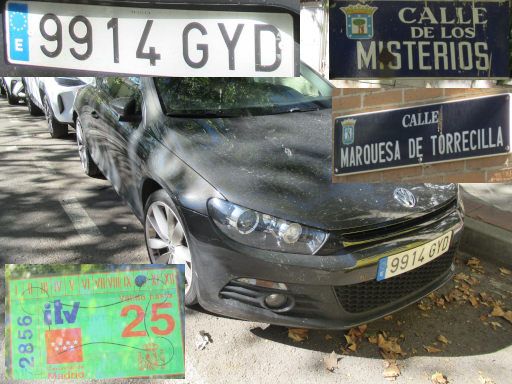 Veh&iacute;culos abandonados, verlassene Fahrzeuge, Madrid, Spanien, Volkswagen Scirocco, Kennzeichen 9914 GYD, Erstzulassung August 2010, Calle Misterios / Calle Marquesa de Torrecilla, 28027 Madrid im September 2026