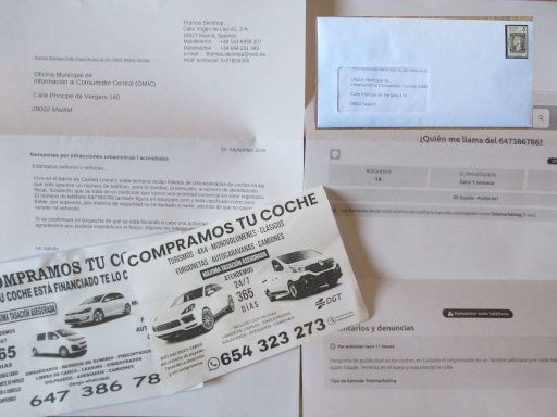 Veh&iacute;culos abandonados, verlassene Fahrzeuge, Madrid, Spanien, Brief an Oficina Municipal de Informaci&oacute;n al Consumidor Central (OMIC) am 18.09.2026