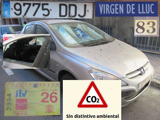 Veh&iacute;culos abandonados, verlassene Fahrzeuge, Madrid, Spanien, Peugeot 307 HDI, Kennzeichen 9775 DDJ, Erstzulassung Dezember 2004, Calle Virgen de Lluc 83, 28027 Madrid im September 2026